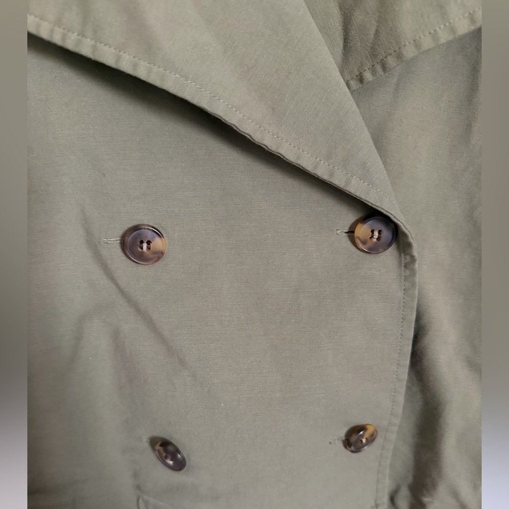 Nordstrom Cropped Olive/Green Trench Jacket Double Breasted Lightweight Coat xs - Picture 6 of 8